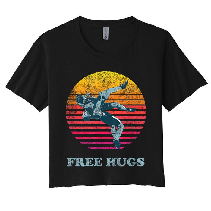 Retro Vintage Faded Cracked 70 80s Style Free Hugs Wrestling Women's Crop Top Tee