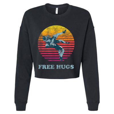 Retro Vintage Faded Cracked 70 80s Style Free Hugs Wrestling Cropped Pullover Crew