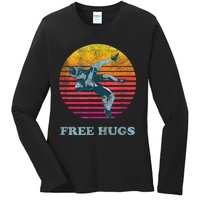 Retro Vintage Faded Cracked 70 80s Style Free Hugs Wrestling Ladies Long Sleeve Shirt