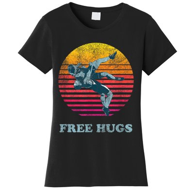 Retro Vintage Faded Cracked 70 80s Style Free Hugs Wrestling Women's T-Shirt