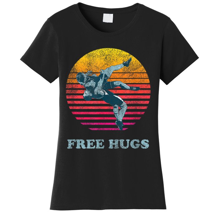 Retro Vintage Faded Cracked 70 80s Style Free Hugs Wrestling Women's T-Shirt