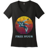 Retro Vintage Faded Cracked 70 80s Style Free Hugs Wrestling Women's V-Neck T-Shirt