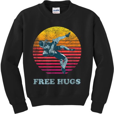 Retro Vintage Faded Cracked 70 80s Style Free Hugs Wrestling Kids Sweatshirt