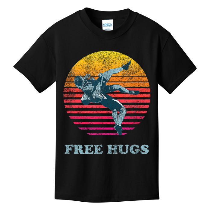 Retro Vintage Faded Cracked 70 80s Style Free Hugs Wrestling Kids T-Shirt