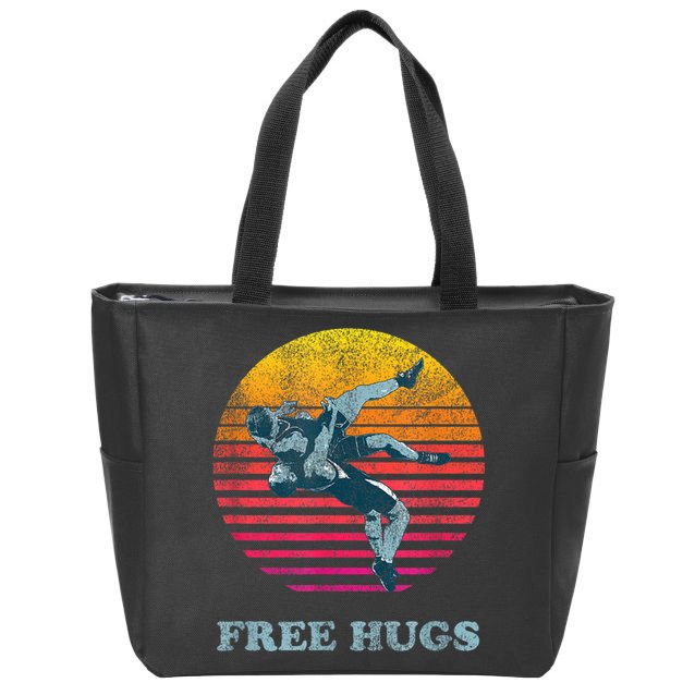 Retro Vintage Faded Cracked 70 80s Style Free Hugs Wrestling Zip Tote Bag