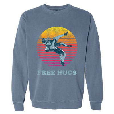 Retro Vintage Faded Cracked 70 80s Style Free Hugs Wrestling Garment-Dyed Sweatshirt