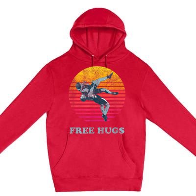 Retro Vintage Faded Cracked 70 80s Style Free Hugs Wrestling Premium Pullover Hoodie