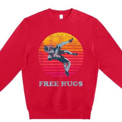 Retro Vintage Faded Cracked 70 80s Style Free Hugs Wrestling Premium Crewneck Sweatshirt