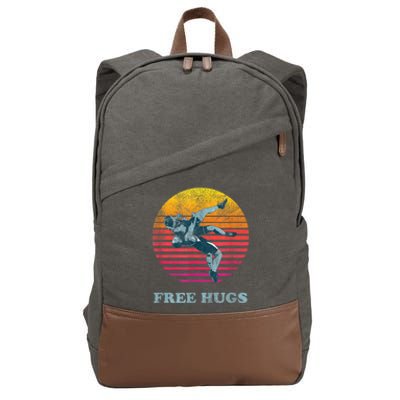 Retro Vintage Faded Cracked 70 80s Style Free Hugs Wrestling Cotton Canvas Backpack