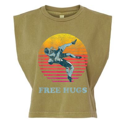 Retro Vintage Faded Cracked 70 80s Style Free Hugs Wrestling Garment-Dyed Women's Muscle Tee