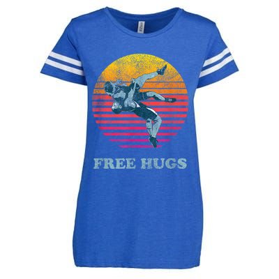 Retro Vintage Faded Cracked 70 80s Style Free Hugs Wrestling Enza Ladies Jersey Football T-Shirt