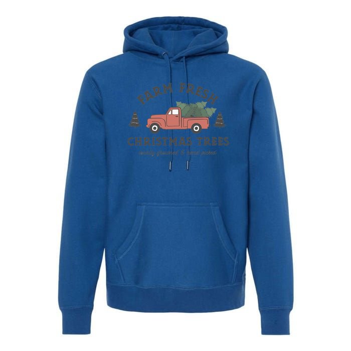 Retro Vintage Farm Fresh Christmas Trees Red Truck Gift Premium Hoodie