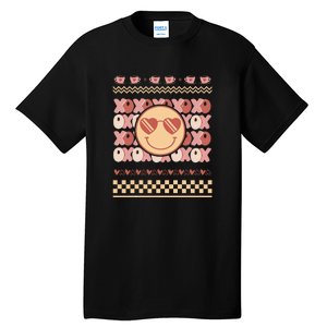 Retro Valentine Funny XOXO Smile Face Ugly Sweater Gift For Valentine Day Tall T-Shirt