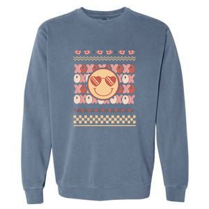 Retro Valentine Funny XOXO Smile Face Ugly Sweater Gift For Valentine Day Garment-Dyed Sweatshirt