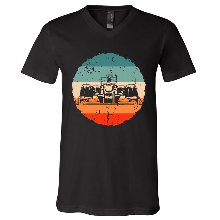 Retro Vintage Formula Racing Lovers Silhouette Race Car Fan V-Neck T-Shirt