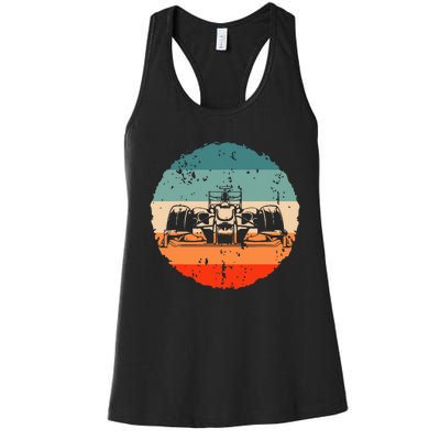 Retro Vintage Formula Racing Lovers Silhouette Race Car Fan Women's Racerback Tank