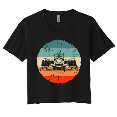 Retro Vintage Formula Racing Lovers Silhouette Race Car Fan Women's Crop Top Tee