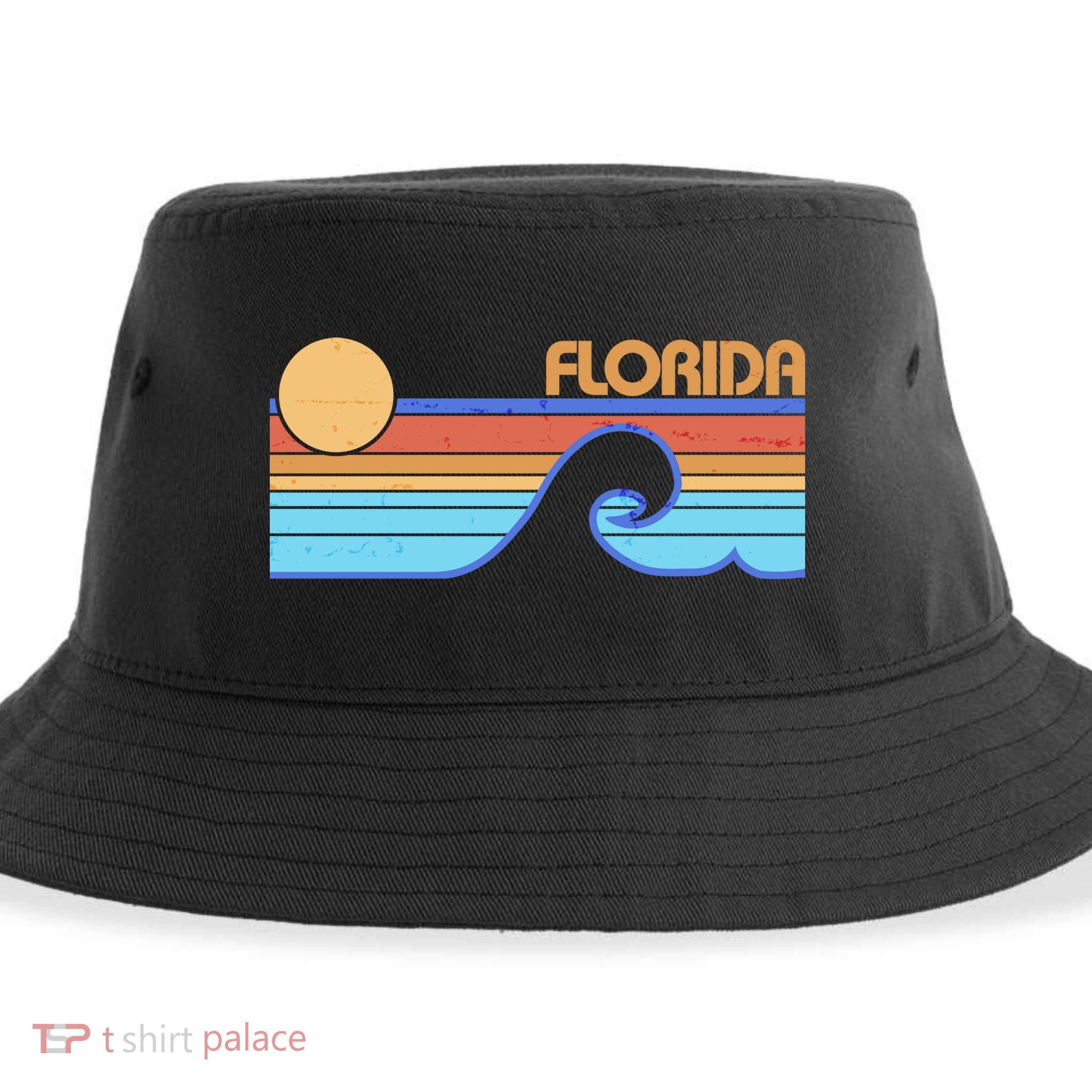 Retro Vintage Florida Sunset Wave Sustainable Bucket Hat
