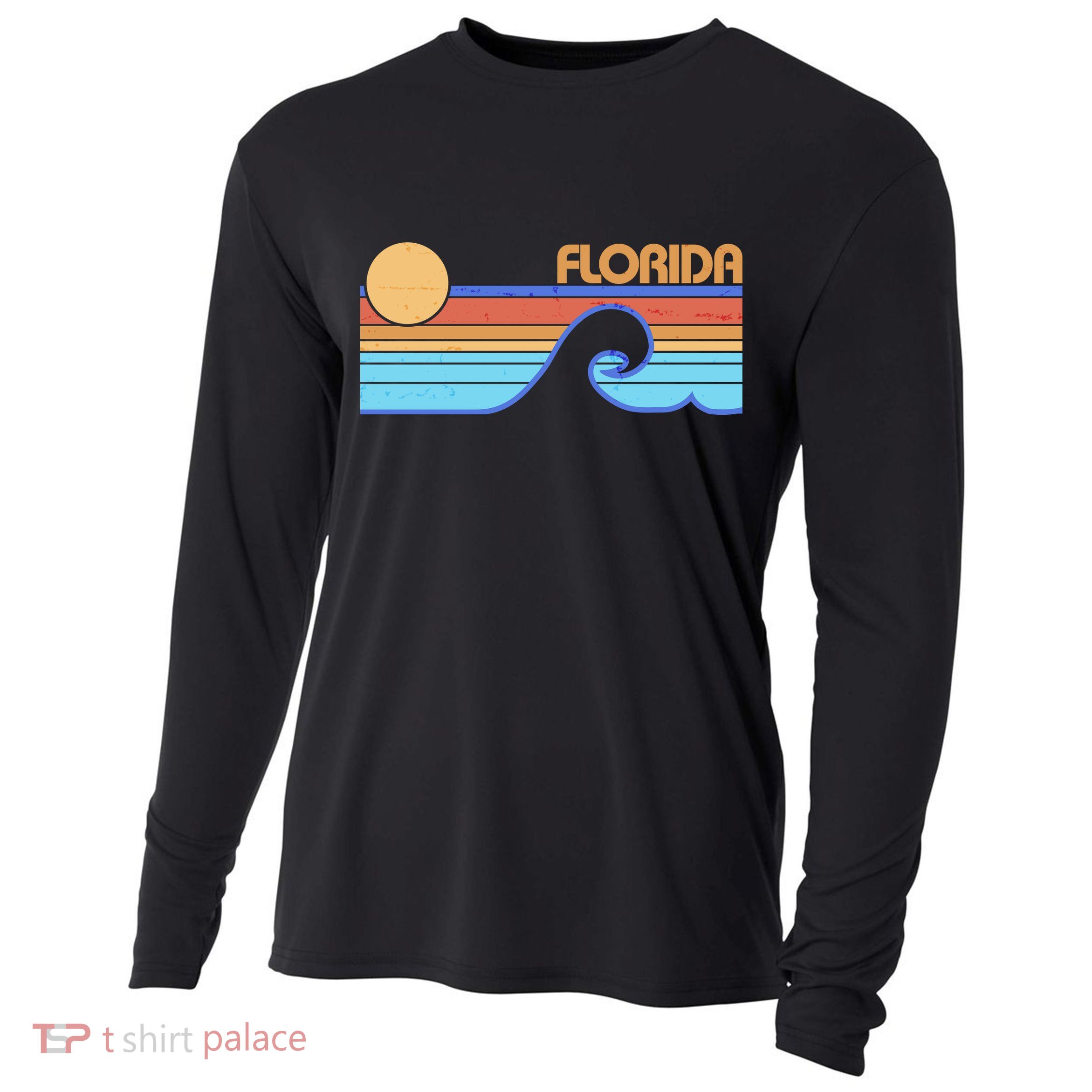 Retro Vintage Florida Sunset Wave Cooling Performance Long Sleeve Crew