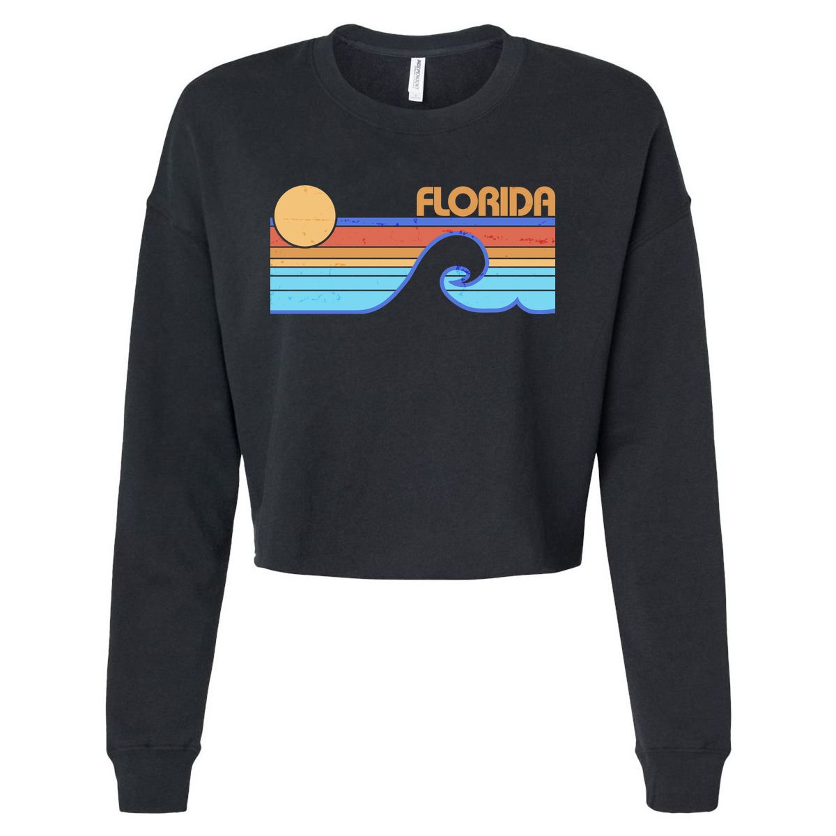 Retro Vintage Florida Sunset Wave Cropped Pullover Crew