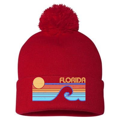 Retro Vintage Florida Sunset Wave Pom Pom 12in Knit Beanie