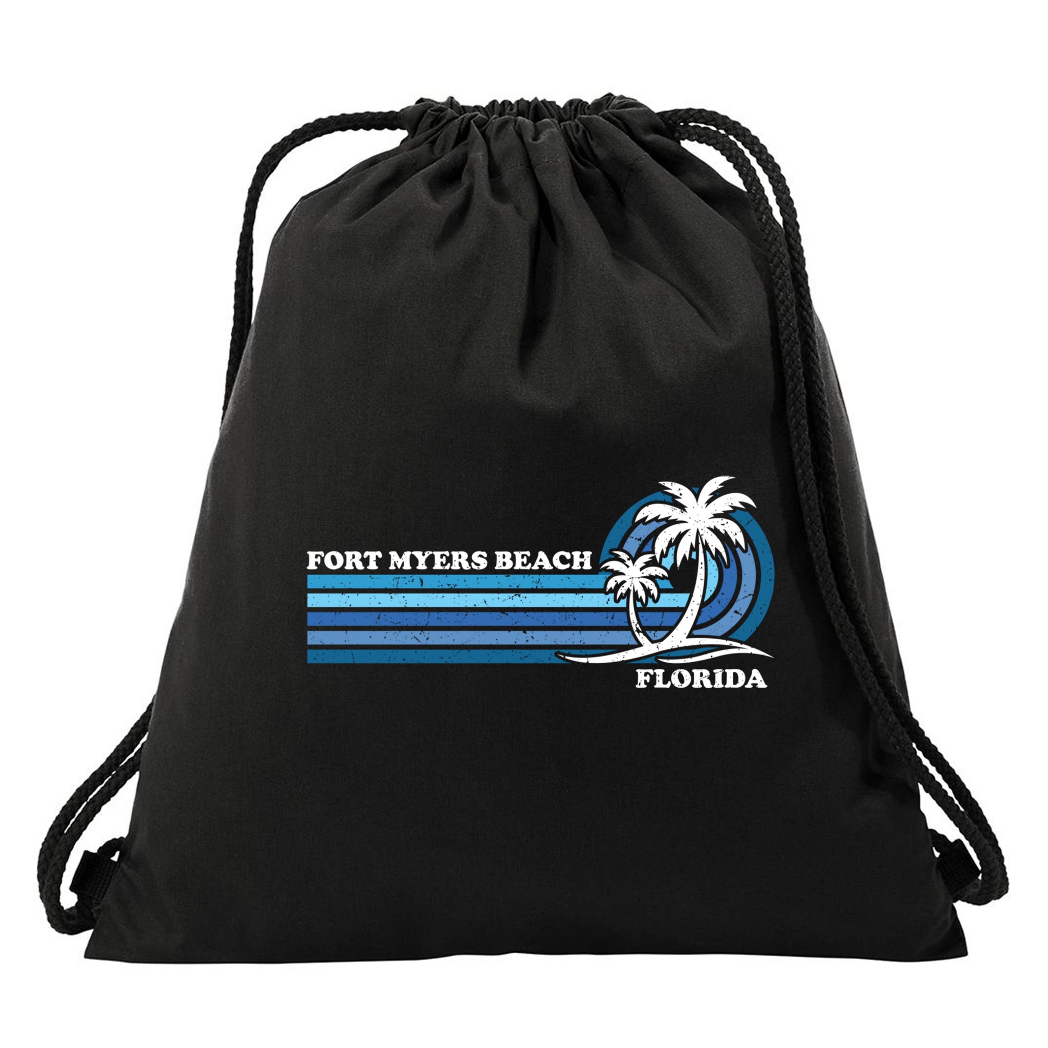 Retro Vintage Family Vacation Florida Fort Myers Beach Gift Drawstring Bag
