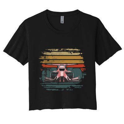Retro Vintage Formula Racing Lovers Silhouette Race Car Fan Crop Top