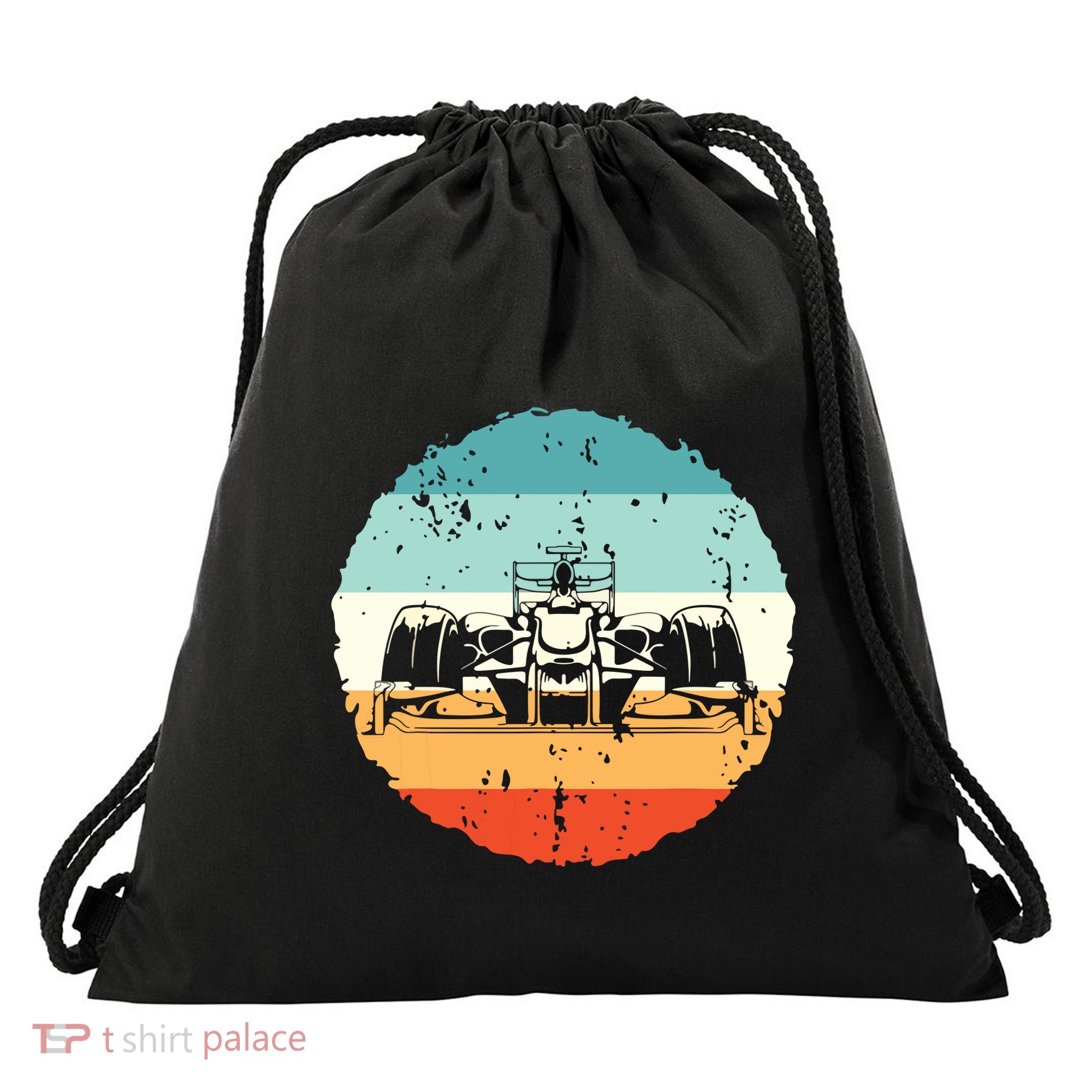 Retro Vintage Formula Racing Lovers Silhouette Race Car Fan Drawstring Bag