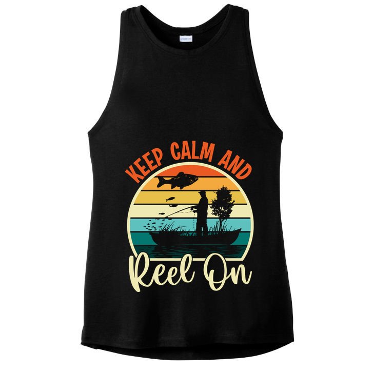 Retro Vintage Fishing Motif Ladies PosiCharge Tri-Blend Wicking Tank