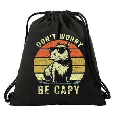 Retro Vintage Funny Capybara Dont Be Worry Be Capy Drawstring Bag