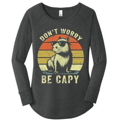 Retro Vintage Funny Capybara Dont Be Worry Be Capy Women's Perfect Tri Tunic Long Sleeve Shirt
