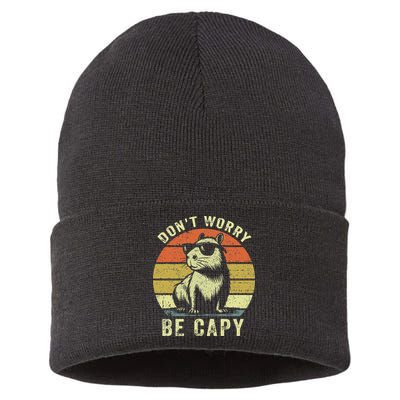 Retro Vintage Funny Capybara Dont Be Worry Be Capy Sustainable Knit Beanie