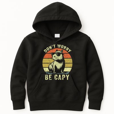 Retro Vintage Funny Capybara Dont Be Worry Be Capy Kids Hoodie