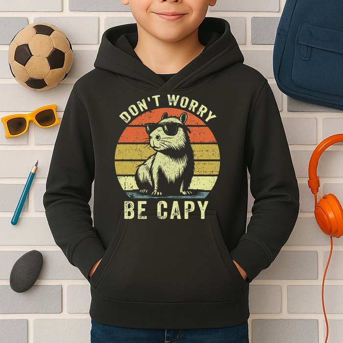 Retro Vintage Funny Capybara Dont Be Worry Be Capy Kids Hoodie