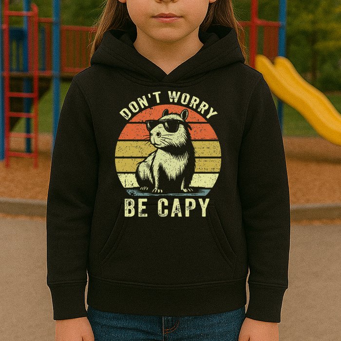 Retro Vintage Funny Capybara Dont Be Worry Be Capy Kids Hoodie