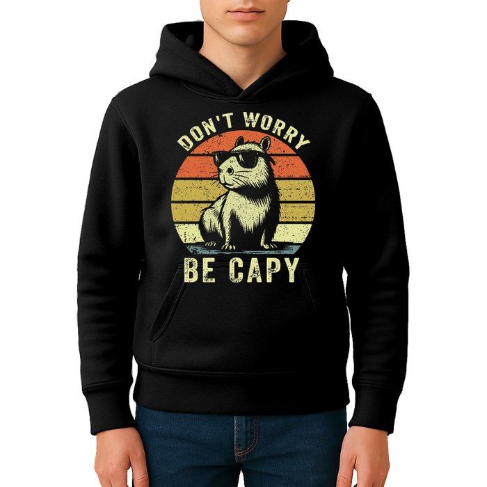 Retro Vintage Funny Capybara Dont Be Worry Be Capy Kids Hoodie