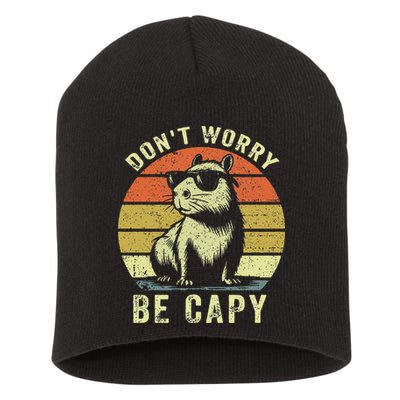 Retro Vintage Funny Capybara Dont Be Worry Be Capy Short Acrylic Beanie