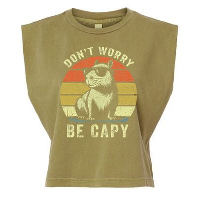 Retro Vintage Funny Capybara Dont Be Worry Be Capy Garment-Dyed Women's Muscle Tee