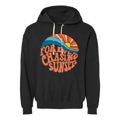 Retro Vintage Forever Chasing Sunsets Aesthetic Garment-Dyed Fleece Hoodie