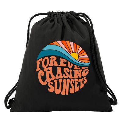 Retro Vintage Forever Chasing Sunsets Aesthetic Drawstring Bag