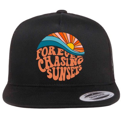 Retro Vintage Forever Chasing Sunsets Aesthetic Flatbill Hat