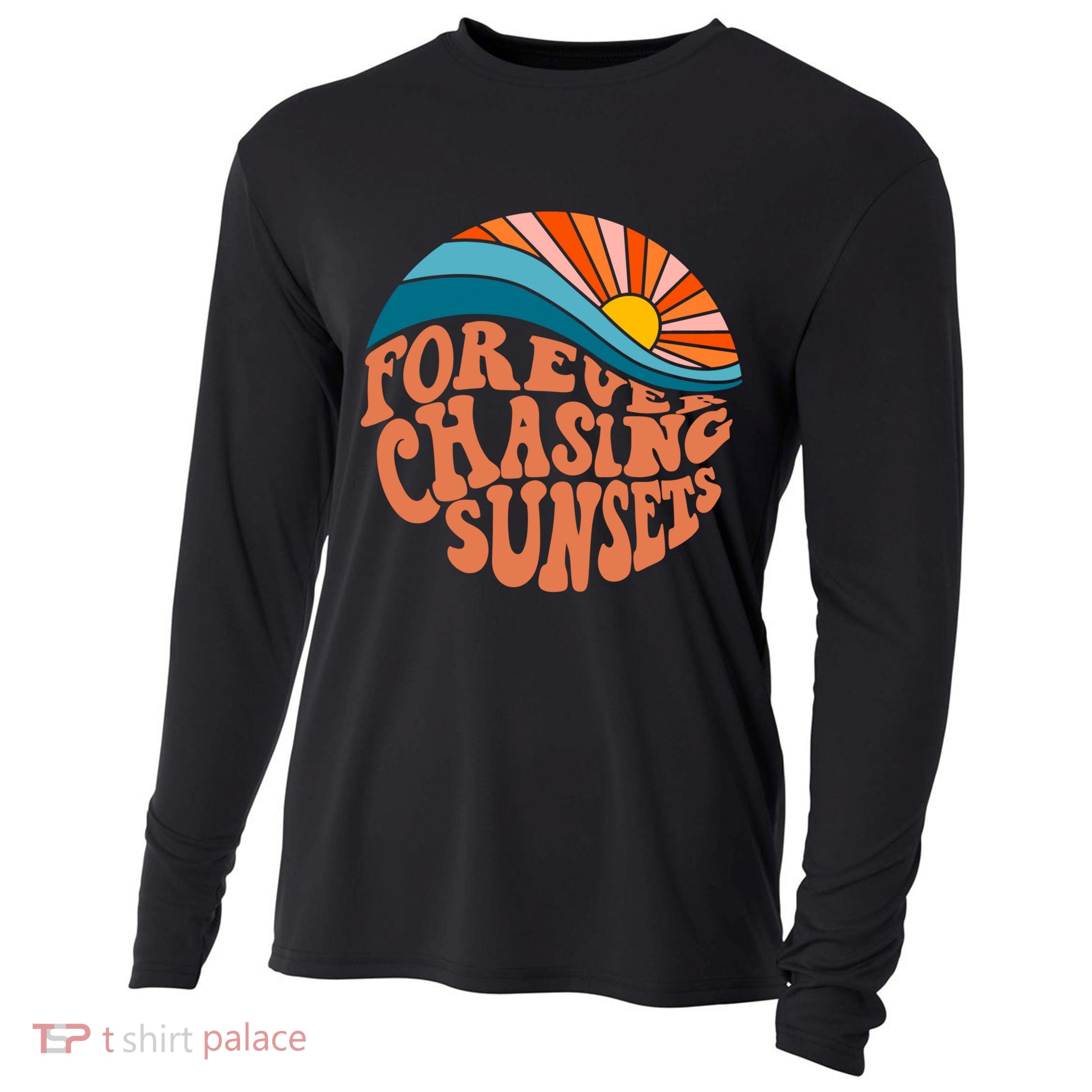 Retro Vintage Forever Chasing Sunsets Aesthetic Cooling Performance Long Sleeve Crew