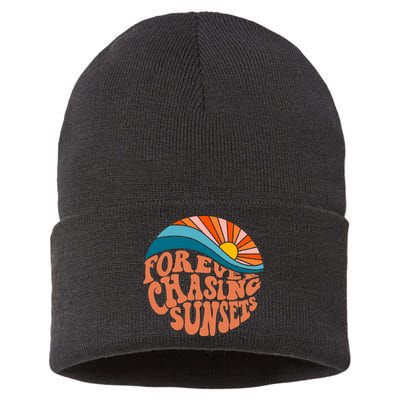 Retro Vintage Forever Chasing Sunsets Aesthetic Sustainable Knit Beanie