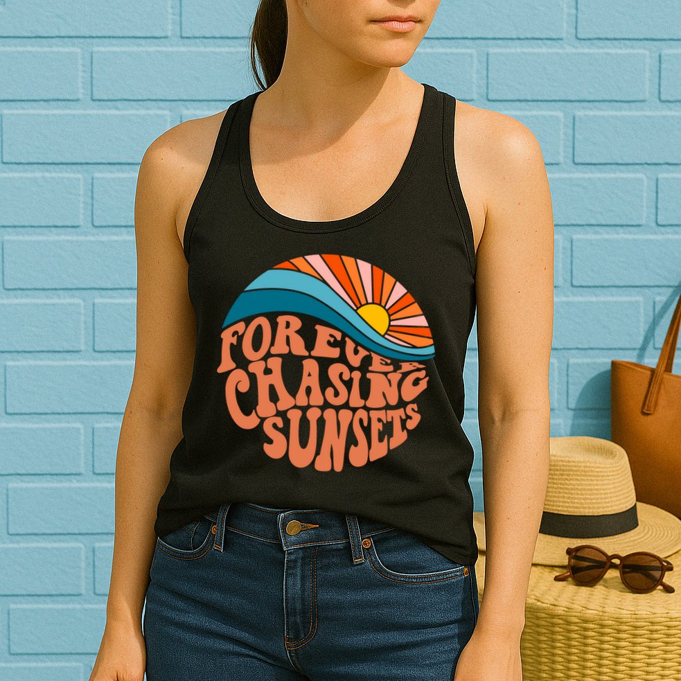 Retro Vintage Forever Chasing Sunsets Aesthetic Womens Tank Top