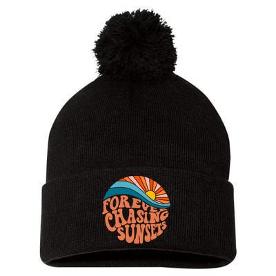Retro Vintage Forever Chasing Sunsets Aesthetic Pom Pom 12in Knit Beanie