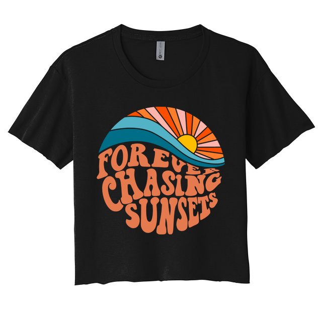 Retro Vintage Forever Chasing Sunsets Aesthetic Crop Top