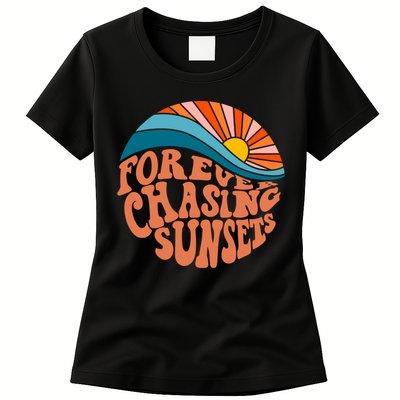 Retro Vintage Forever Chasing Sunsets Aesthetic Womens T-Shirt