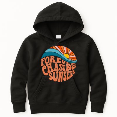 Retro Vintage Forever Chasing Sunsets Aesthetic Kids Hoodie