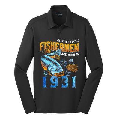 Retro Vintage Fisherman Are Born In 1931 Fishing Birthday Silk Touch Performance Long Sleeve Polo