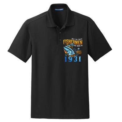 Retro Vintage Fisherman Are Born In 1931 Fishing Birthday Dry Zone Grid Polo